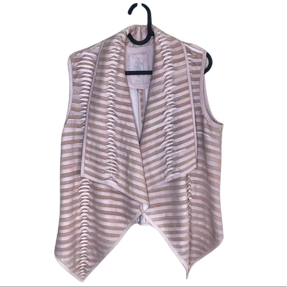 My Tribe Pink & Tan Striped Leather Vest